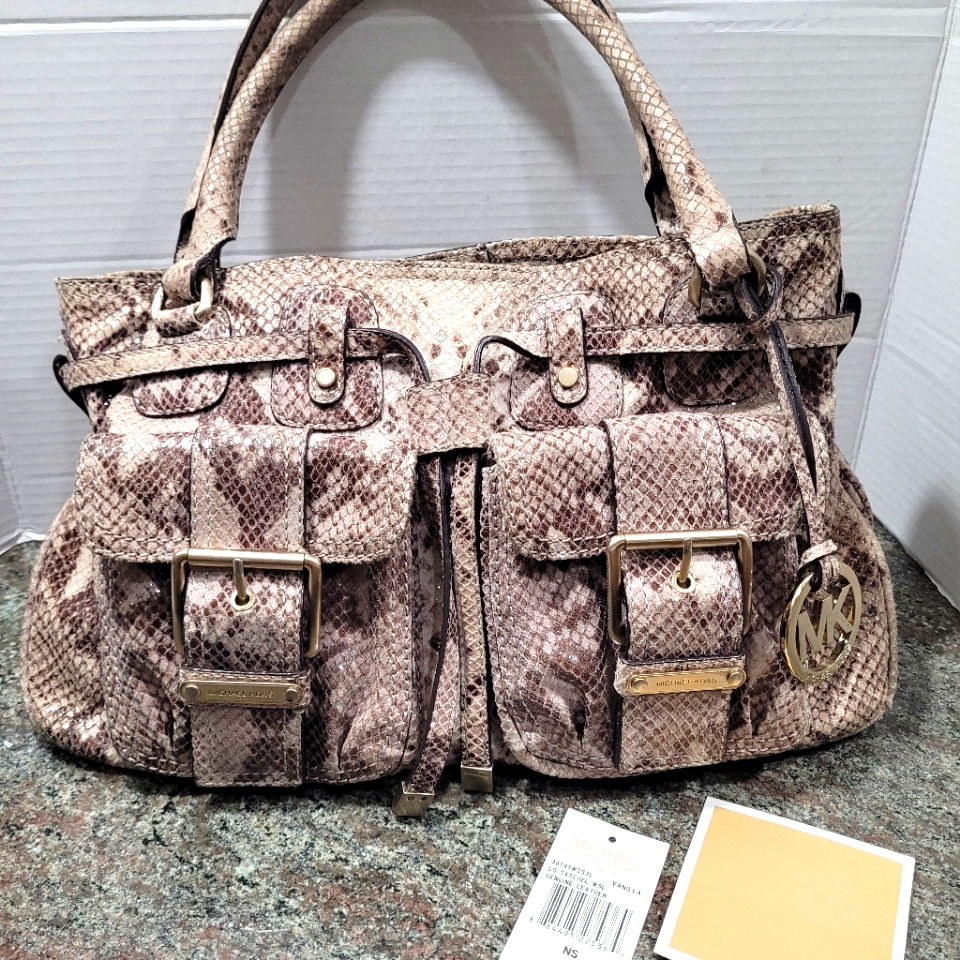 Michael Kors Wainscott(Rare)Vanilla Snake Print Satchel Handbag
